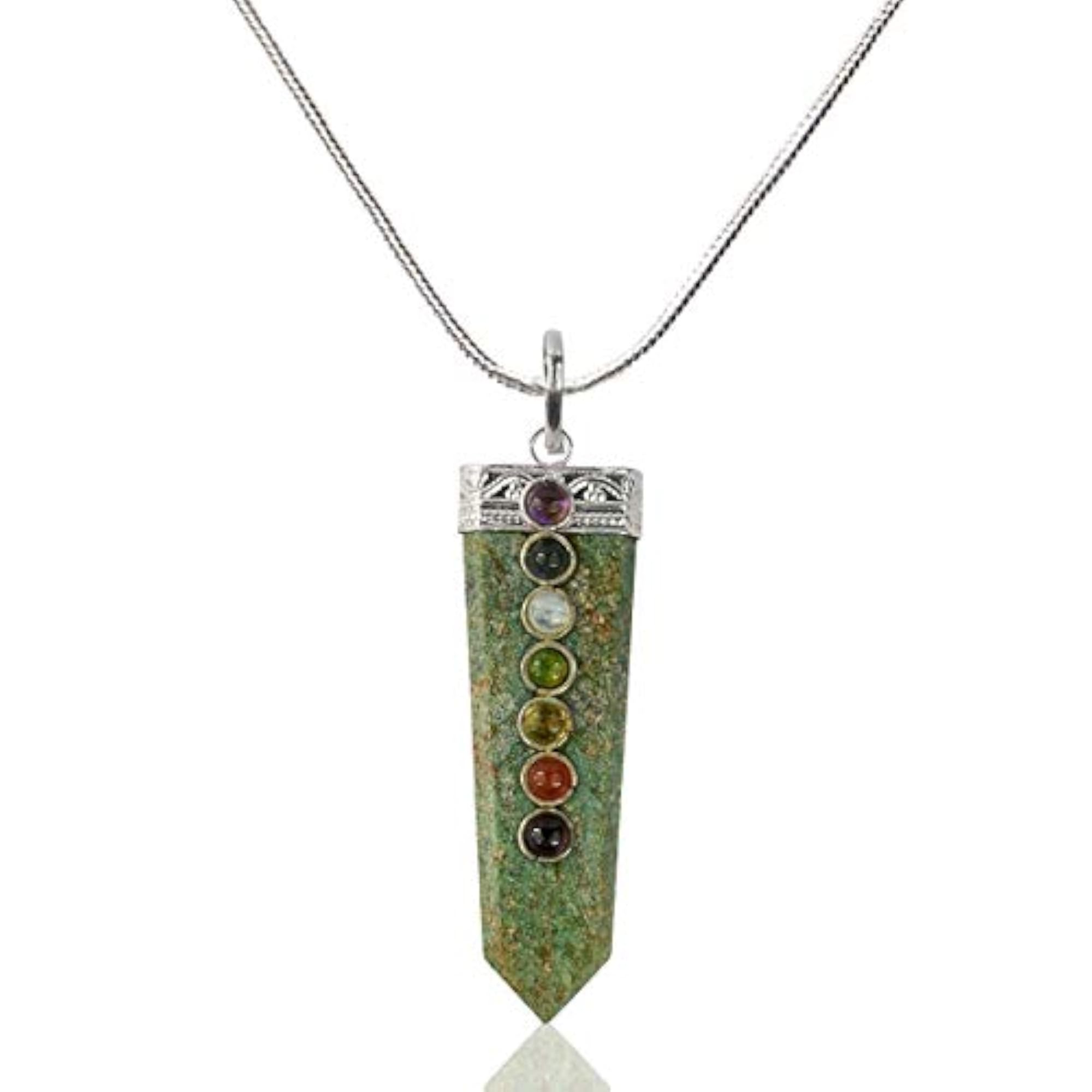 Natural Ruby Zoisite 7 Chakra Bead Pendant